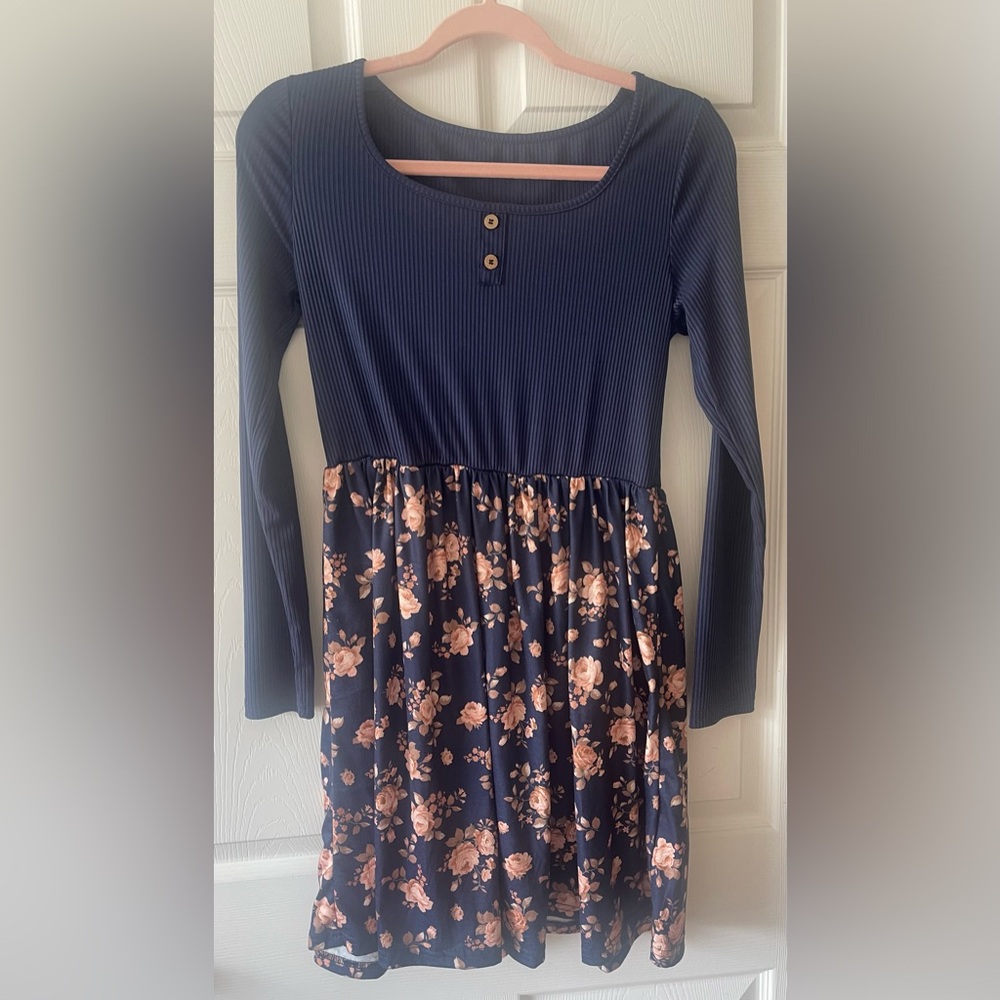 SHEIN Fit and Flare Blue and Orange Casual Dress
